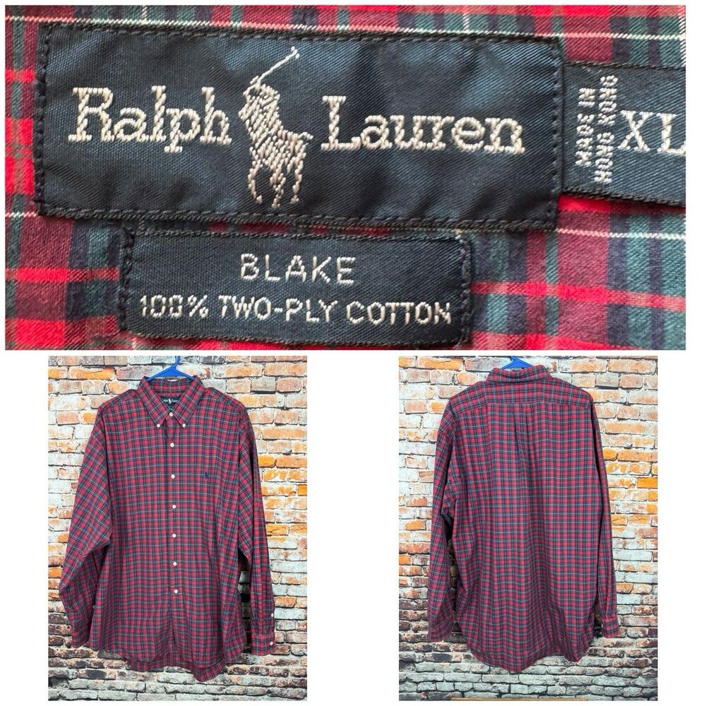 Ralph Lauren Blake Two-Ply Cotton Men's Long Sleeve Shirt XL Flannel Plaid VTG
